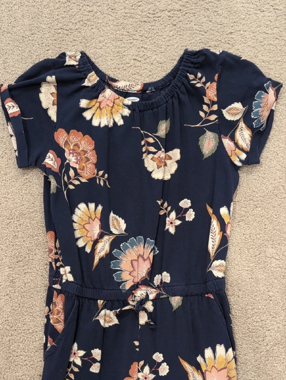 Old Navy Navy Floral Short Sleeve Girls' Jumpsuit